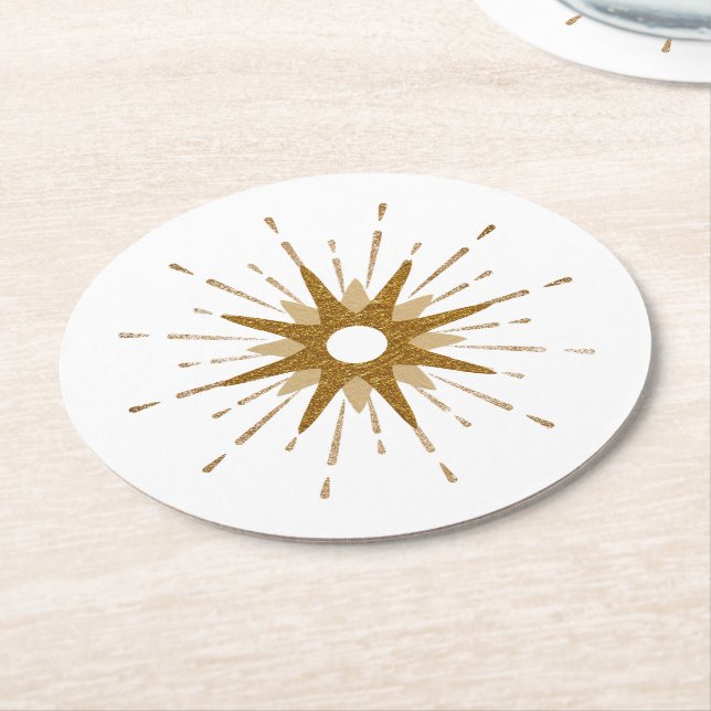 Elegante Gold-Sternexplosion Runder Pappuntersetzer (Angewinkelt)