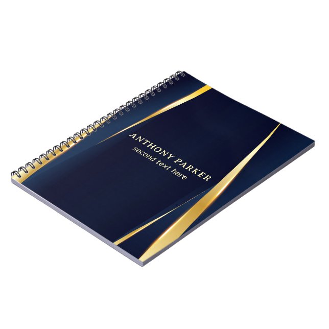 Elegante Gold Streifen Blue Background Notizblock (Linke Seite)