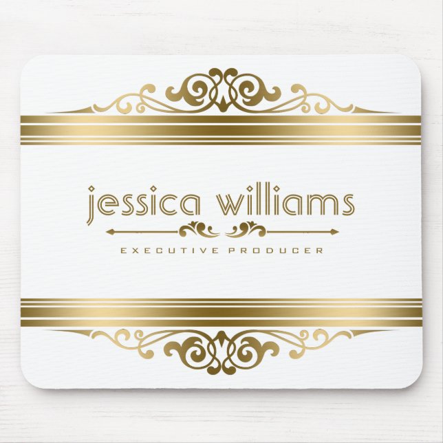 Elegante Gold Stripes florale Akzente Mousepad (Vorne)