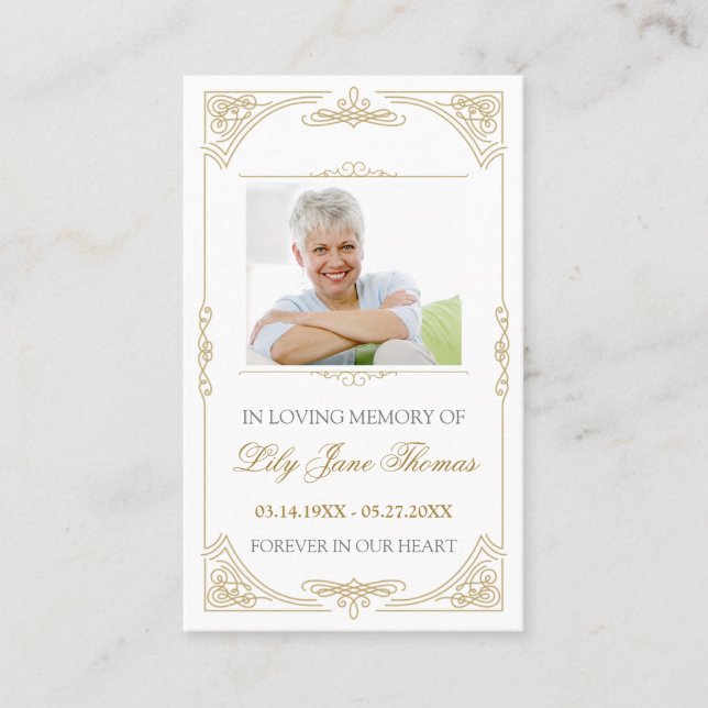 Elegante Gold Swirl Beerdigungskarte | Edit Colo Visitenkarte (Vorderseite)