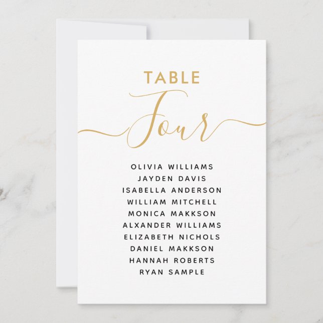 Elegante Gold Table Seating Chart Einladung (Vorderseite)