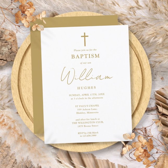 Elegante Gold Taufe Einladung zur Weihnachtsfeier Postkarte (Elegant Gold Baptism Christening Invitation Postcard)