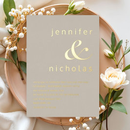 Elegante Gold Taupe Beige Ampere und Hochzeit Folieneinladung