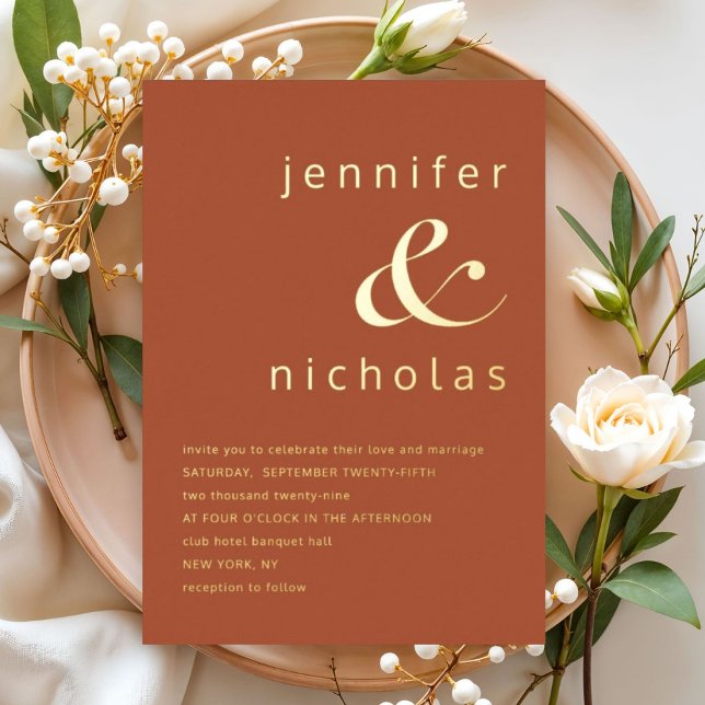 Elegante Gold Terracotta Folieneinladung (Elegant Gold Terracotta Ampersand Wedding Foil Invitation)