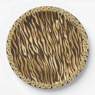 Elegante Gold Tiger Girly Hübsch Pappteller