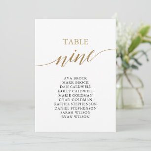 Elegante Gold Tischnummer 9 Sitzkarte