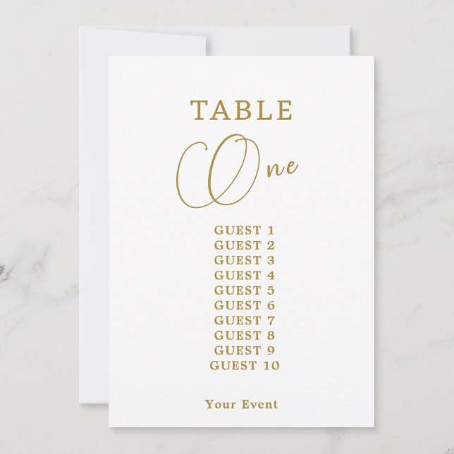 Elegante Gold Tischnummer Seating Chart (Rückseite)