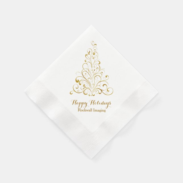 Elegante Gold Tone Tree Corporate Holiday Napkins Serviette (Ecke)