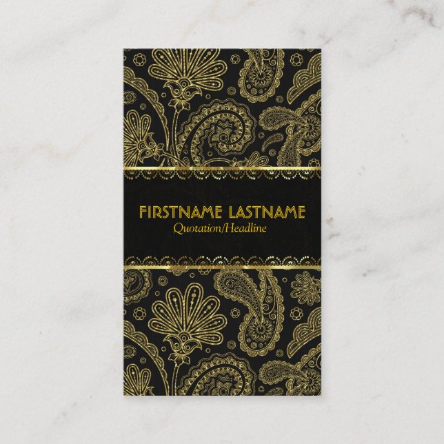 Elegante Gold Tones Verziert Paisley Muster Vorlag Visitenkarte (Vorderseite)