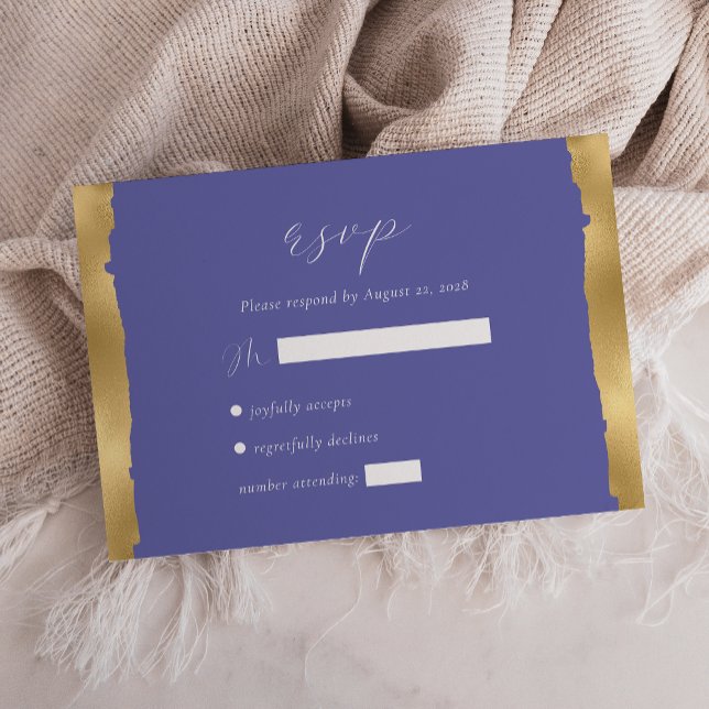 Elegante Gold Torn Edge Periwinkle Wedding RSVP Karte (Von Creator hochgeladen)
