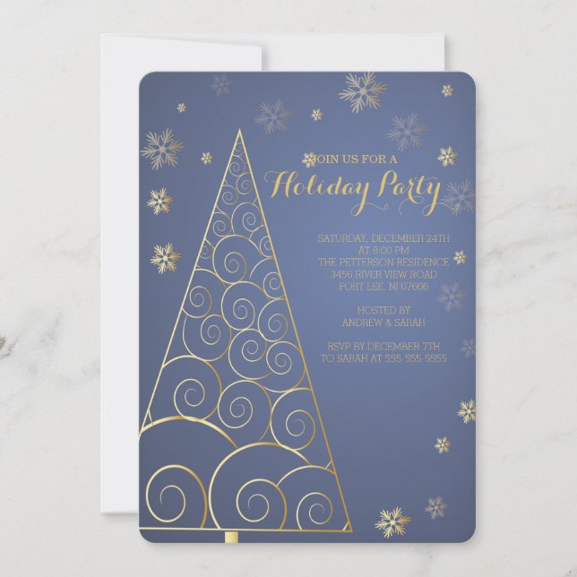 Elegante Gold Tree Weihnachten Party Einladung (Vorderseite)