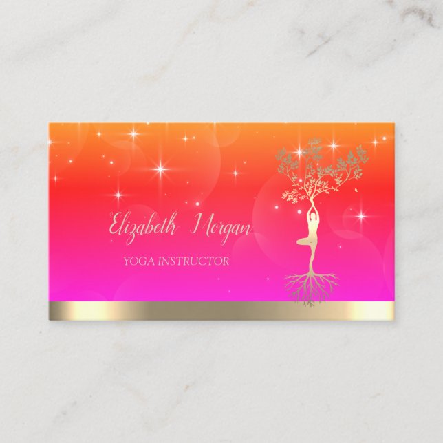 Elegante Gold Tree Women Silhouette, Yoga Instruct Visitenkarte (Vorderseite)