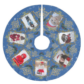 Elegante Gold Trim Family Weihnachts-FotoCollage Polyester Weihnachtsbaumdecke