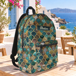 Elegante gold türkis grüne girly Meerjungfrau Schu Bedruckter Rucksack