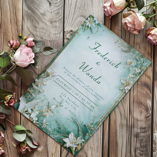 Elegante Gold Türkis Weiß Lilie Florale Sommerhoch Einladung