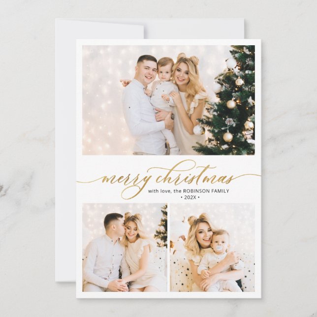 Elegante Gold Typografie 3 Multi-Foto Weihnachten (Vorderseite)