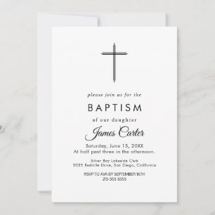 Elegante Gold Typografy Cross Baptisse Einladung