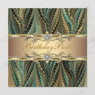 Elegante Gold und Aquamarin Blue Birthday Party Einladung