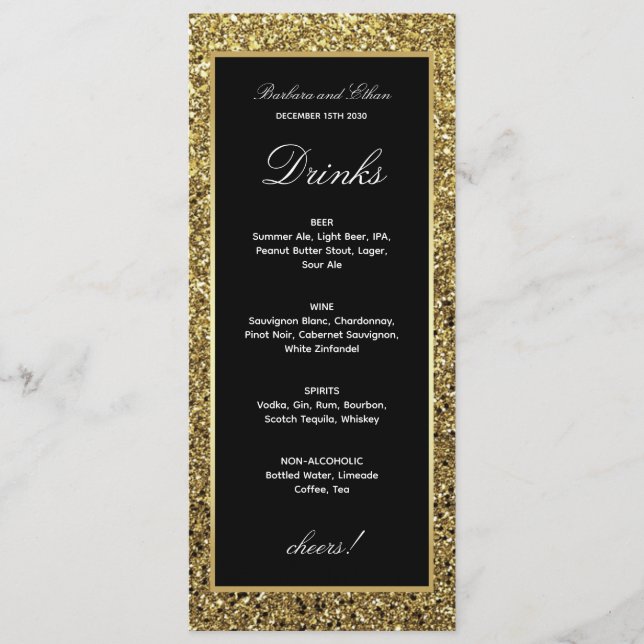 Elegante Gold- und Black Drink-Karte Menükarte (Vorderseite)