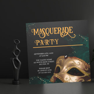Elegante Gold- und Black Masquerade-Party Einladun Einladung