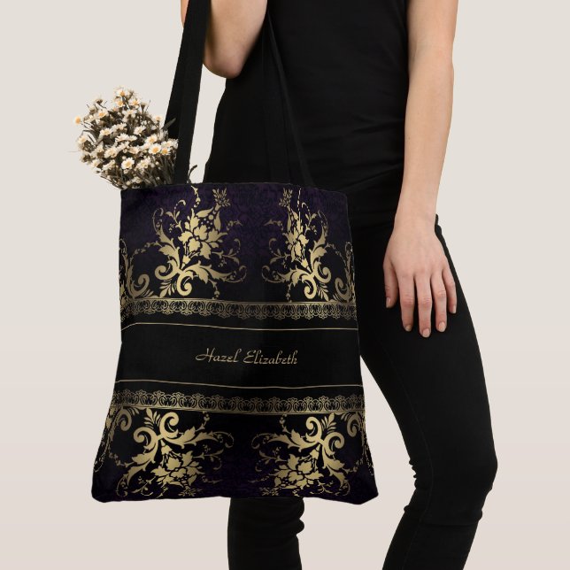 Elegante Gold- und Black Monogram Tote Bag Tasche (Von Nahem)