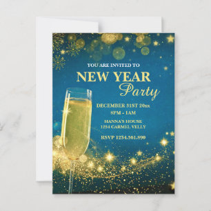 Elegante Gold- und Blaue Silvesterparty Postkarte