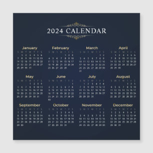 Elegante Gold und Blue 2024 Kalender Magnetkarte
