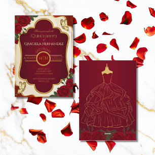 Elegante Gold- und Burgunder-Quinceañera-Einladung Einladung