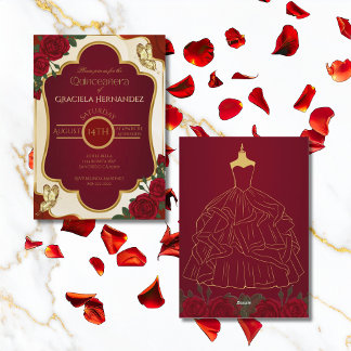 Elegante Gold- und Burgunder-Quinceañera-Einladung Einladung