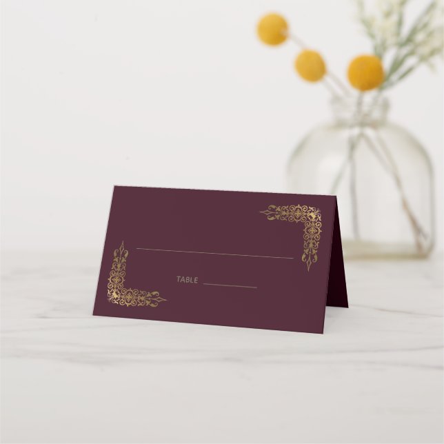 Elegante Gold- und Burgundy Lace Wedding-Platzkart Platzkarte (Vorderseite)