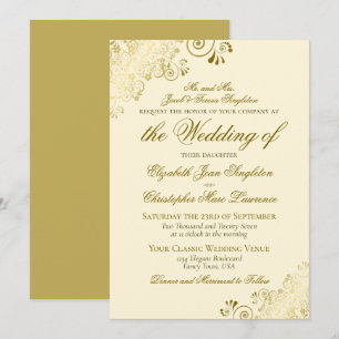 Elegante Gold- und Creme-Klassiker Hochzeitsstil Einladung