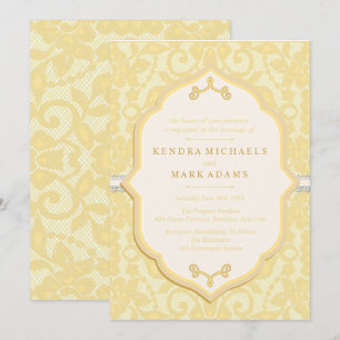 Elegante Gold- und Elfenbein-Spitze-Hochzeitseinla Einladung