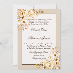 Elegante Gold- und Elfenblumen-Hochzeit Einladung