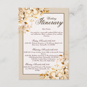Elegante Gold- und Elfenblumen-Hochzeitsplanung Begleitkarte