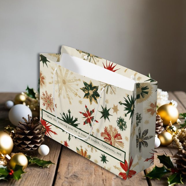 Elegante Gold- und Grüne Schneeflocken-Muster Große Geschenktüte (Elegant Gold and Green Snowflakes patterns Large Gift Bag)