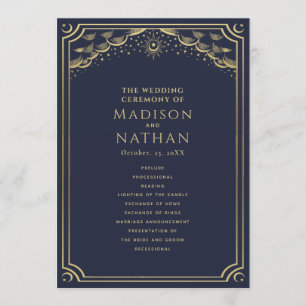 Elegante Gold- und Navy-Tarot-Hochzeit Programm