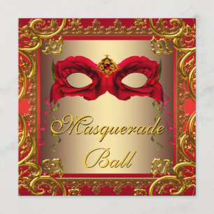 Elegante Gold- und Rot-Maskenparty Einladung