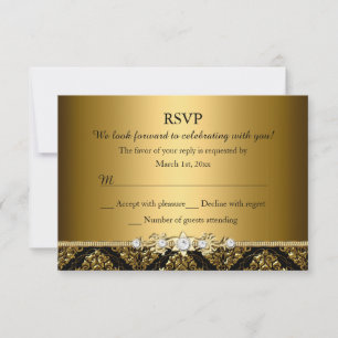 Elegante Gold- und Schwarz-Damaskus-RSVP RSVP Karte