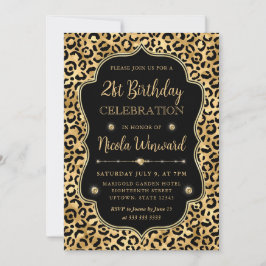Elegante Gold- und Schwarz-Leopardenprint-Birthday Einladung