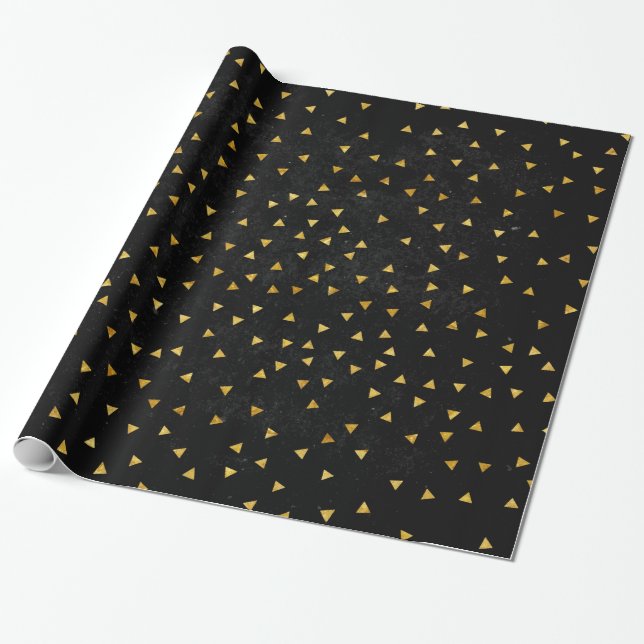 Elegante Gold- und Schwarze Dreiecke Geschenkpapier (Ungerollt)