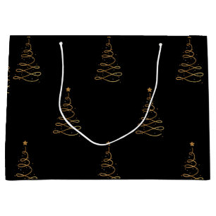 Elegante Gold- und Schwarze Weihnachtsbaumen Große Geschenktüte