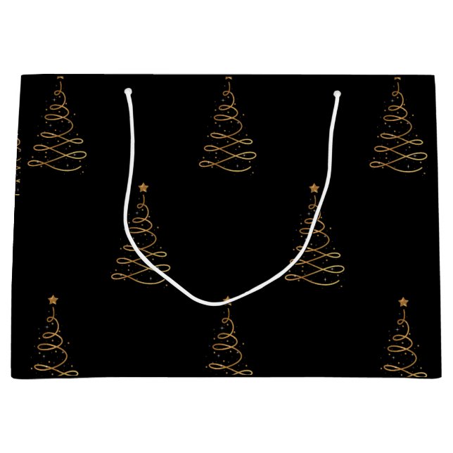 Elegante Gold- und Schwarze Weihnachtsbaumen Große Geschenktüte (Vorderseite)