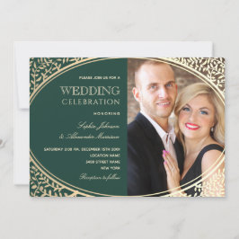 Elegante Gold- und Smaragdgrüne Hochzeitseinladung Einladung