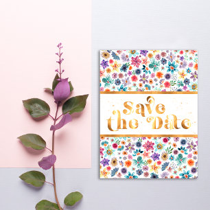 Elegante Gold- und Weiße Wildblume Save the Date Postkarte