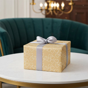 Elegante Gold- und White Decorative Herzcharmen Geschenkpapier Set