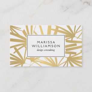 Elegante Gold- und White Tropical Palm Fronds Visitenkarte