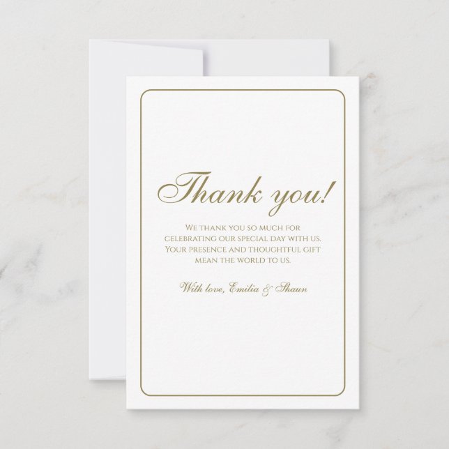 Elegante Gold und White Wedding Dankeschön Card Dankeskarte (Vorderseite)