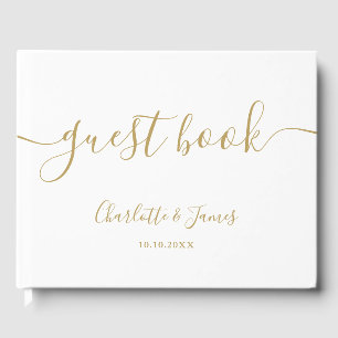 Elegante Gold-Unterschrift-Script-Hochzeit Gästebuch