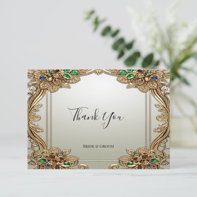 Elegante Gold Verziert Dankeschön Card Dankeskarte (Stehend Vorderseite)