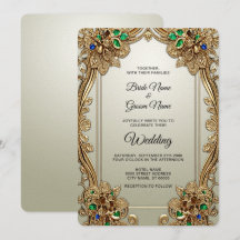 Elegante Gold Verziert Hochzeit Einladung